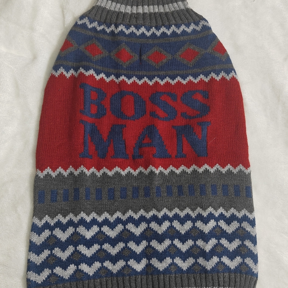 Dog's Red & Gray Knitted Turtleneck Sweater